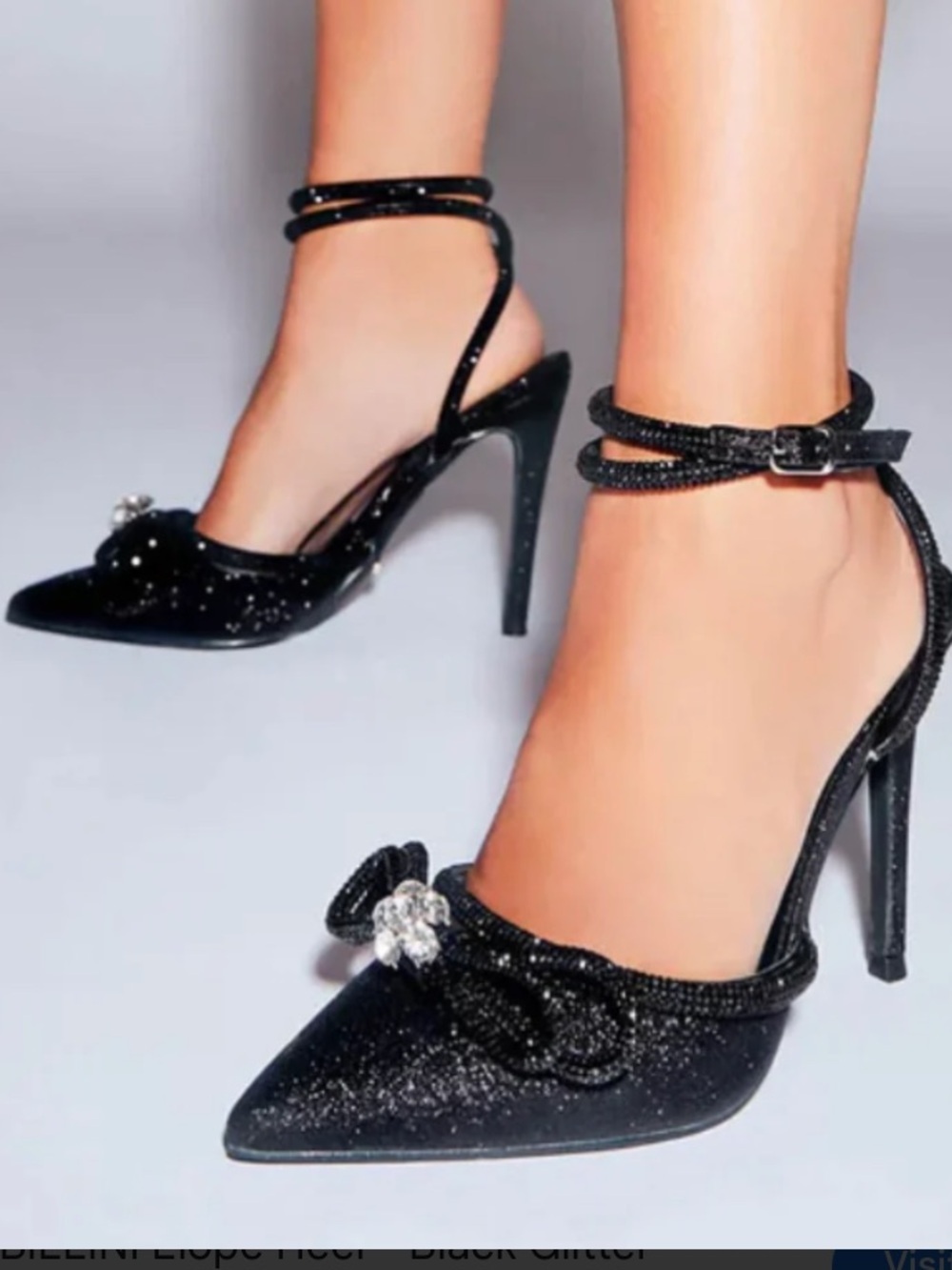 Billini Elope Black Glitter Rhinestone ankle wrap Stilettos Women’s Size 10